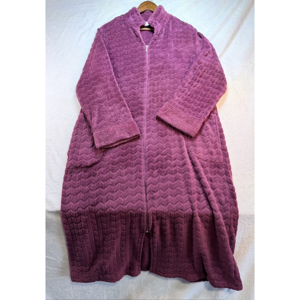 Miss Elaine Womens Fleece Zip Robe Housecoat Soft Large Plum Purple Pockets